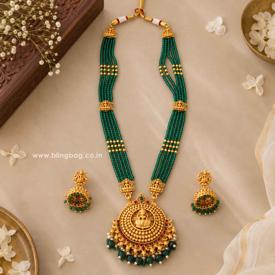 Emerald Shodashi Temple Jewellery Set - New Arrival