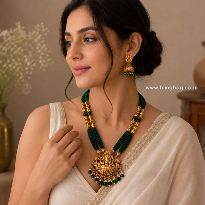 Emerald Shubhangi Temple Jewellery Set - New Arrival