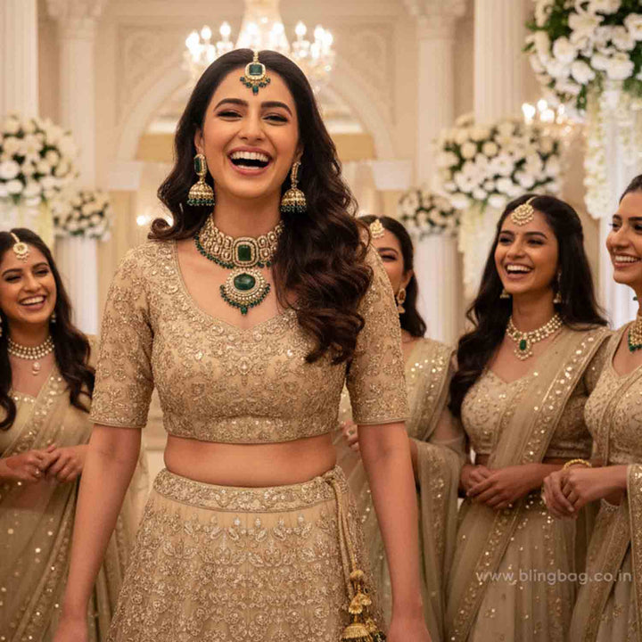 Emerald Shyamala Kundan Jewellery Set