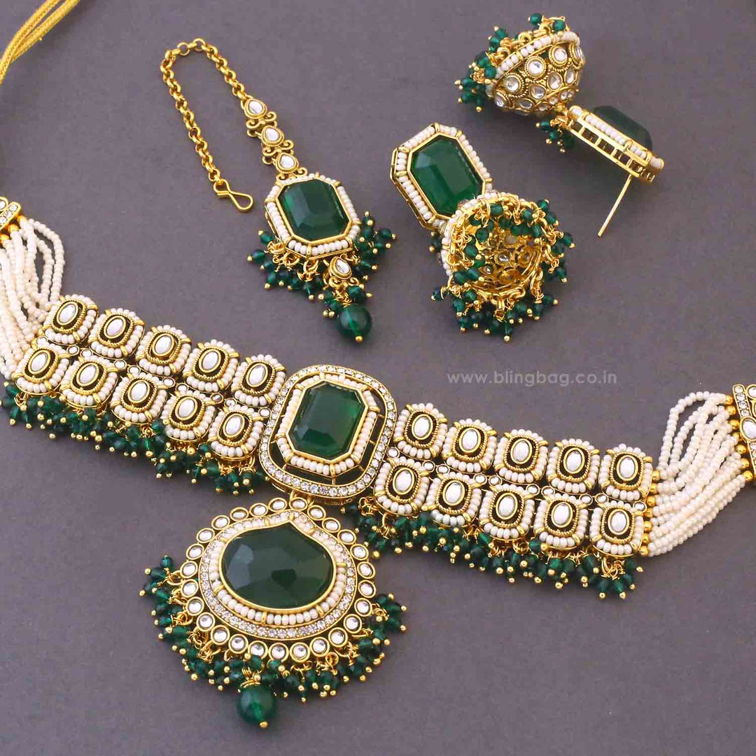 Emerald Shyamala Kundan Jewellery Set