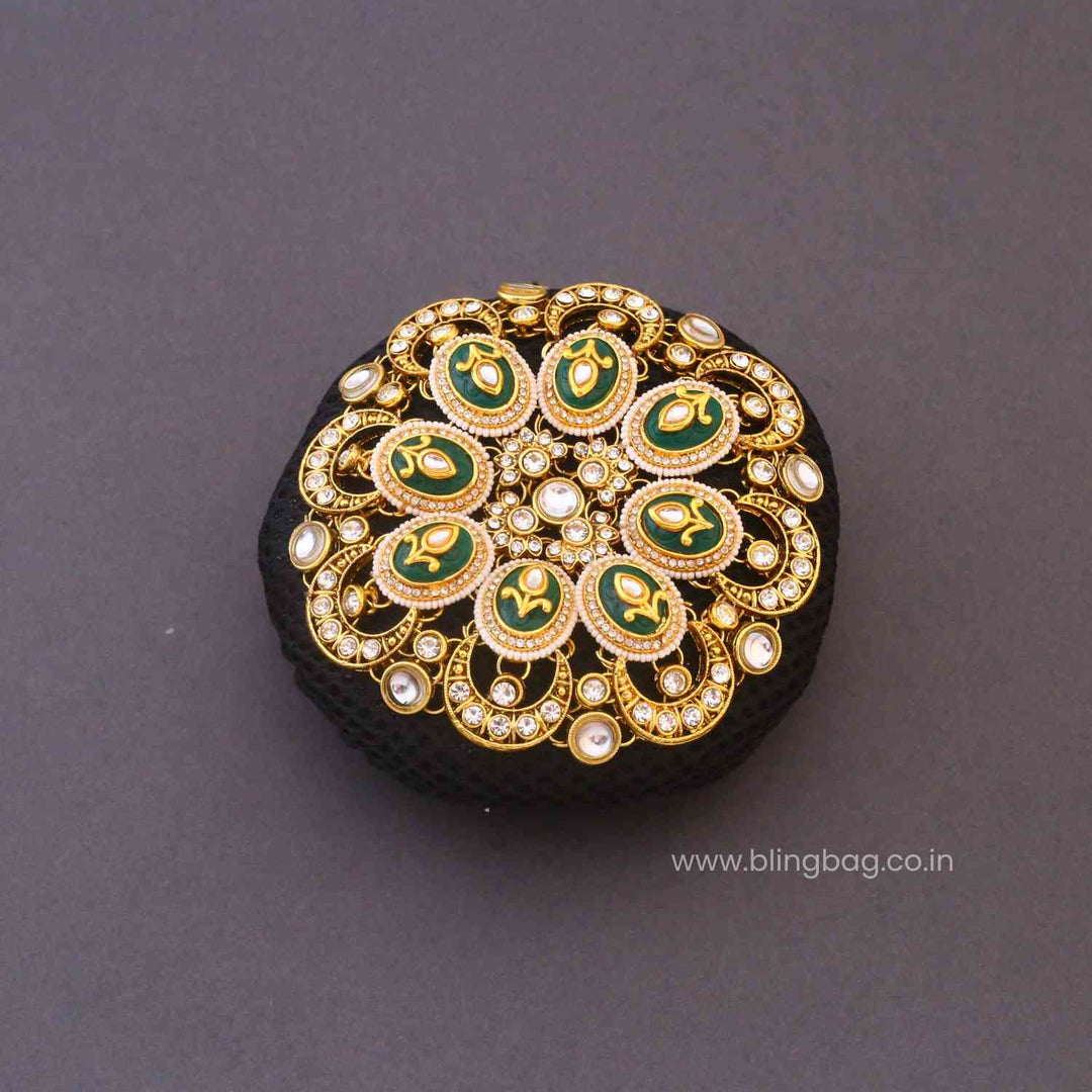 Emerald Tanvisha Kundan Hair Bun Cage