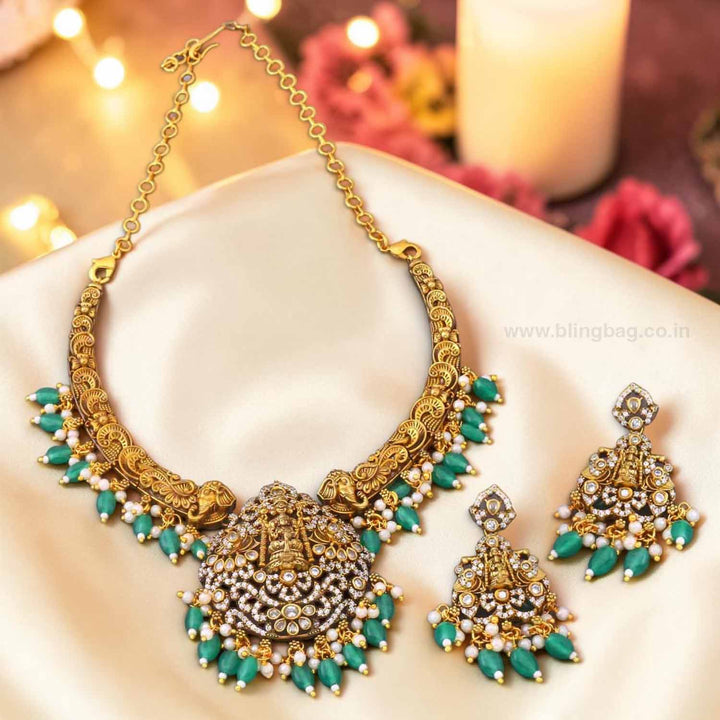 Emerald Tripurashree Temple Jewellery Set - New Arrival