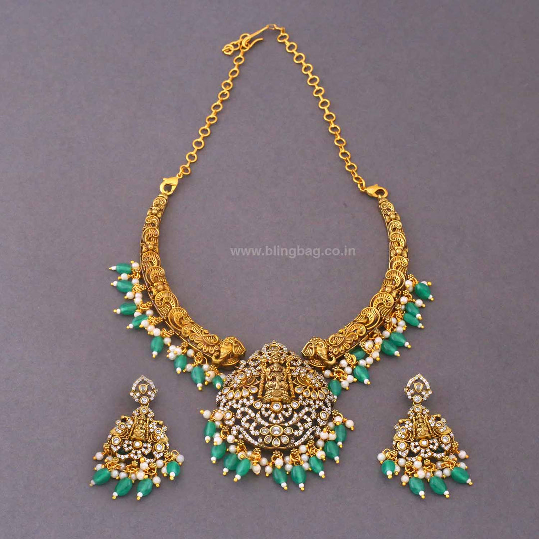 Emerald Tripurashree Temple Jewellery Set - New Arrival