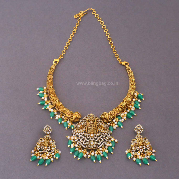 Emerald Tripurashree Temple Jewellery Set - New Arrival