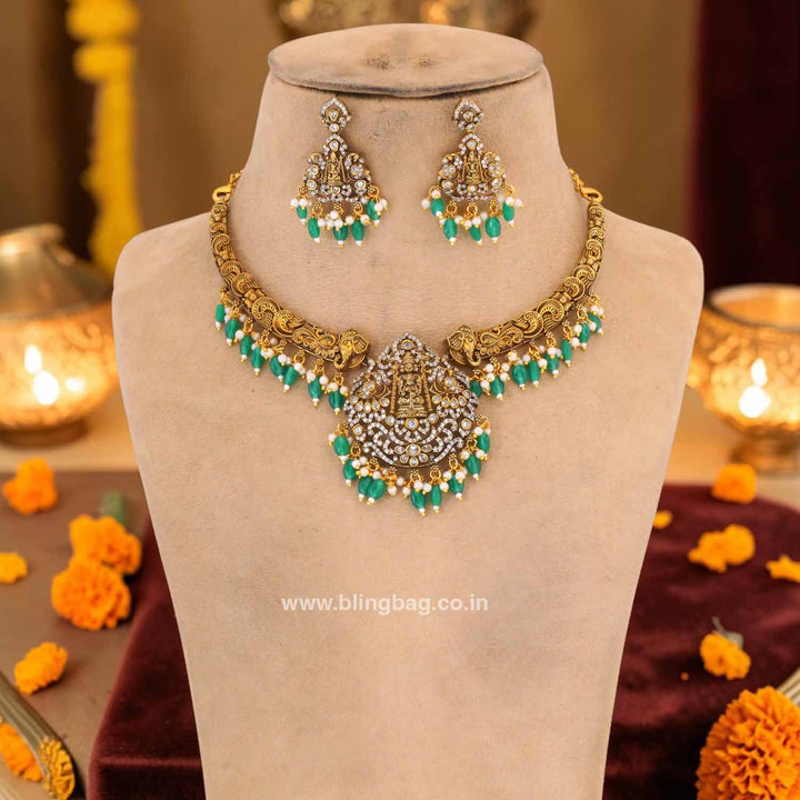 Emerald Tripurashree Temple Jewellery Set - New Arrival