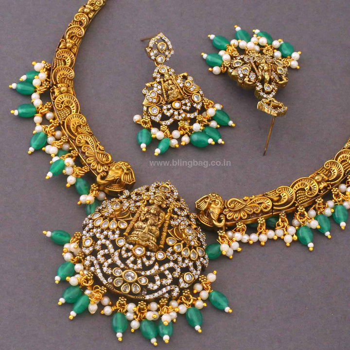 Emerald Tripurashree Temple Jewellery Set - New Arrival
