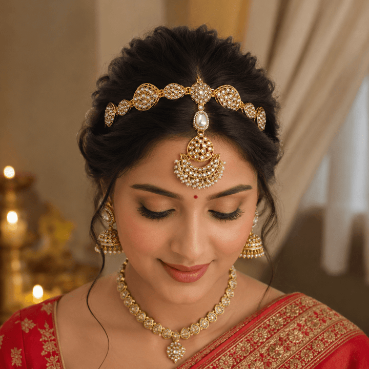 Golden Aanyaa Hairband With Tikka