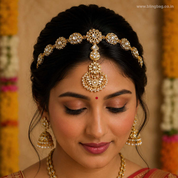Golden Amanit Hairband With Tikka