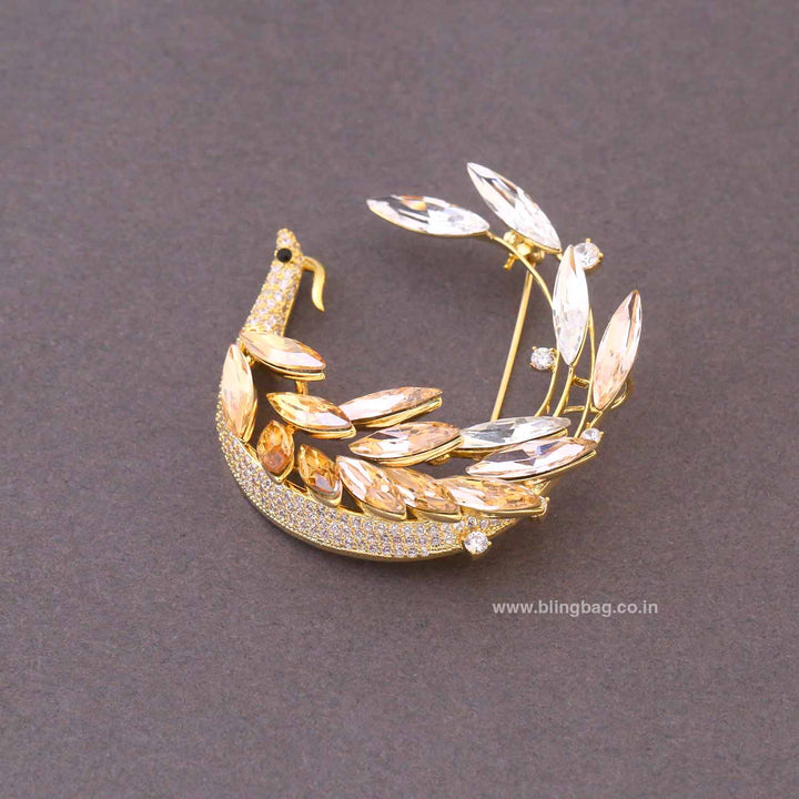 Golden Crystal Fan Brooch