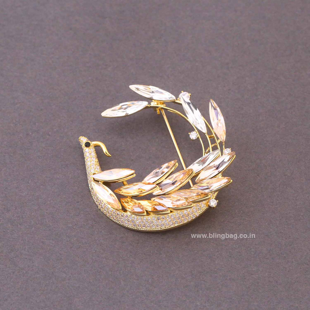 Golden Crystal Fan Brooch