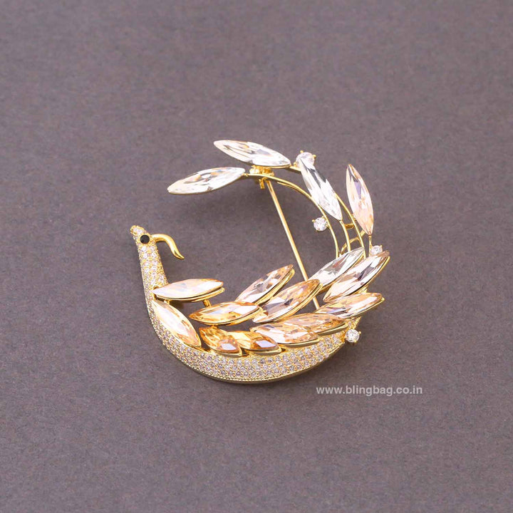 Golden Crystal Fan Brooch