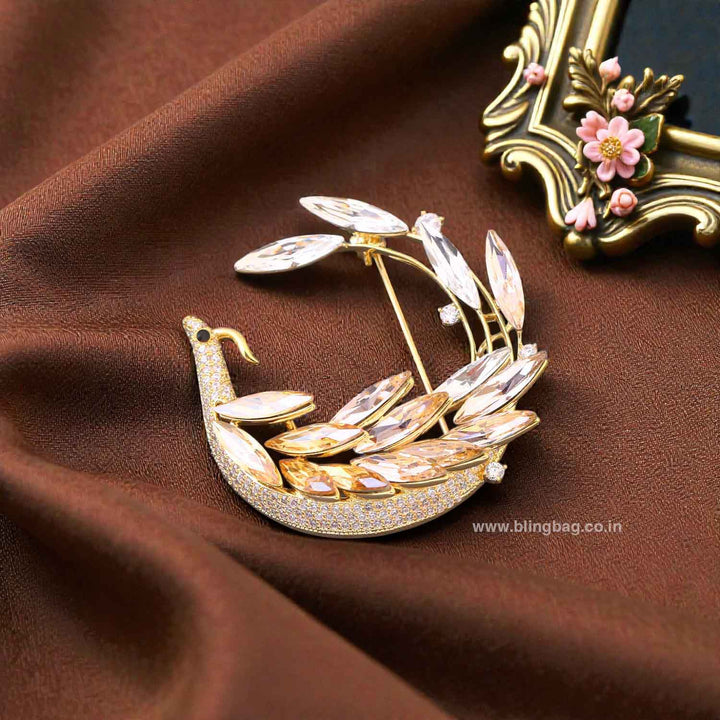 Golden Crystal Fan Brooch