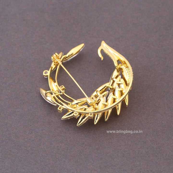 Golden Crystal Fan Brooch
