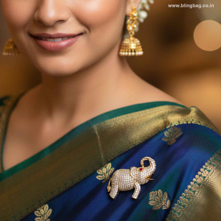 Golden Crystal Gajraj Brooch