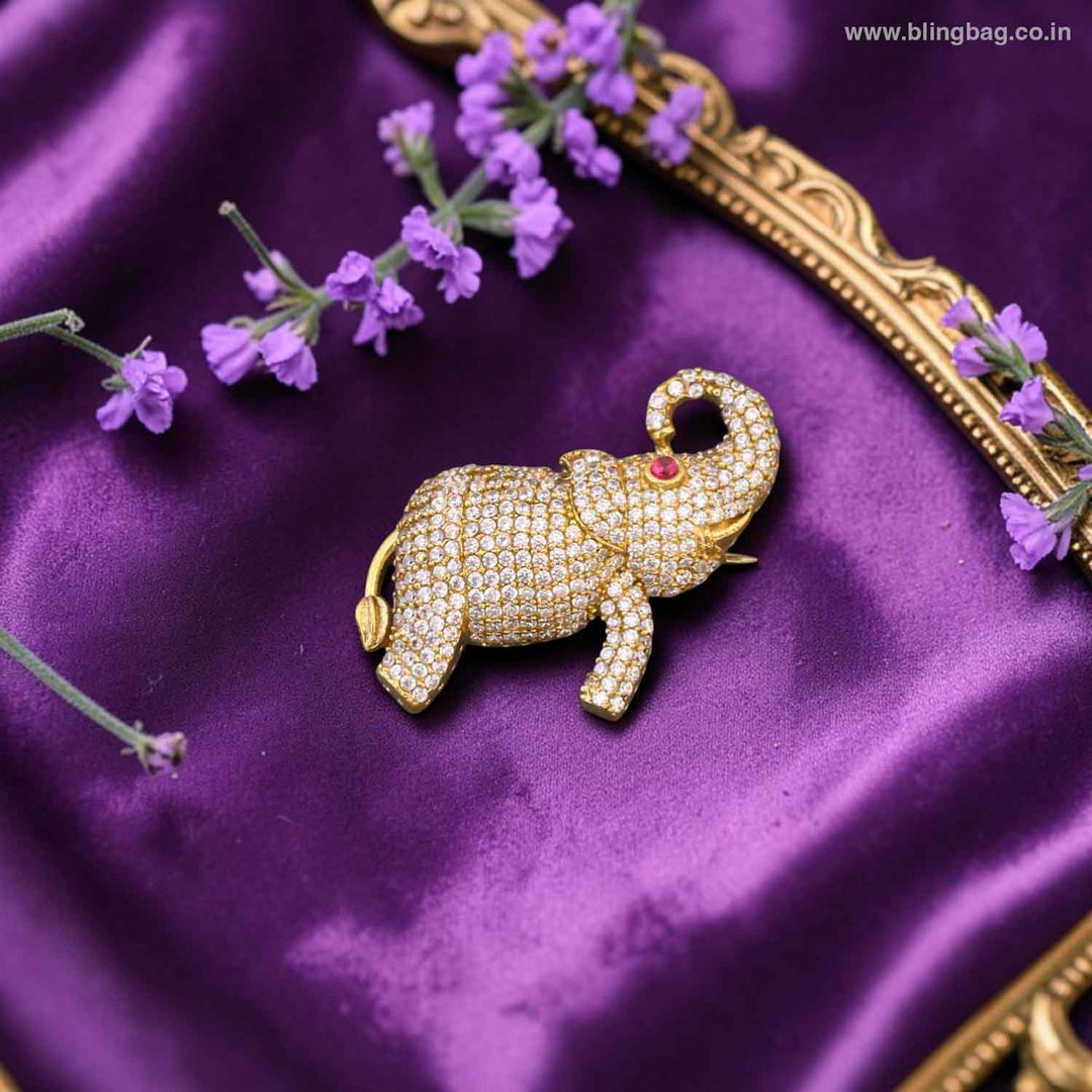 Golden Crystal Gajraj Brooch