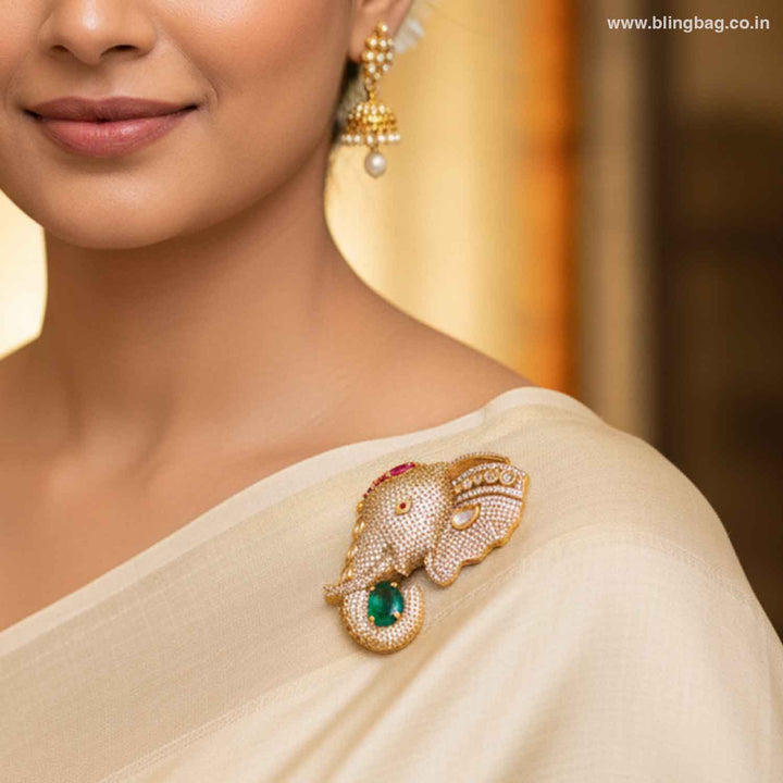 Golden Gajmukut Brooch