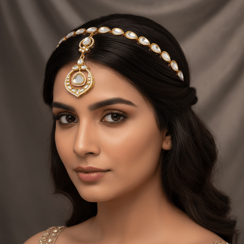 Golden Harishi Hairband With Tikka