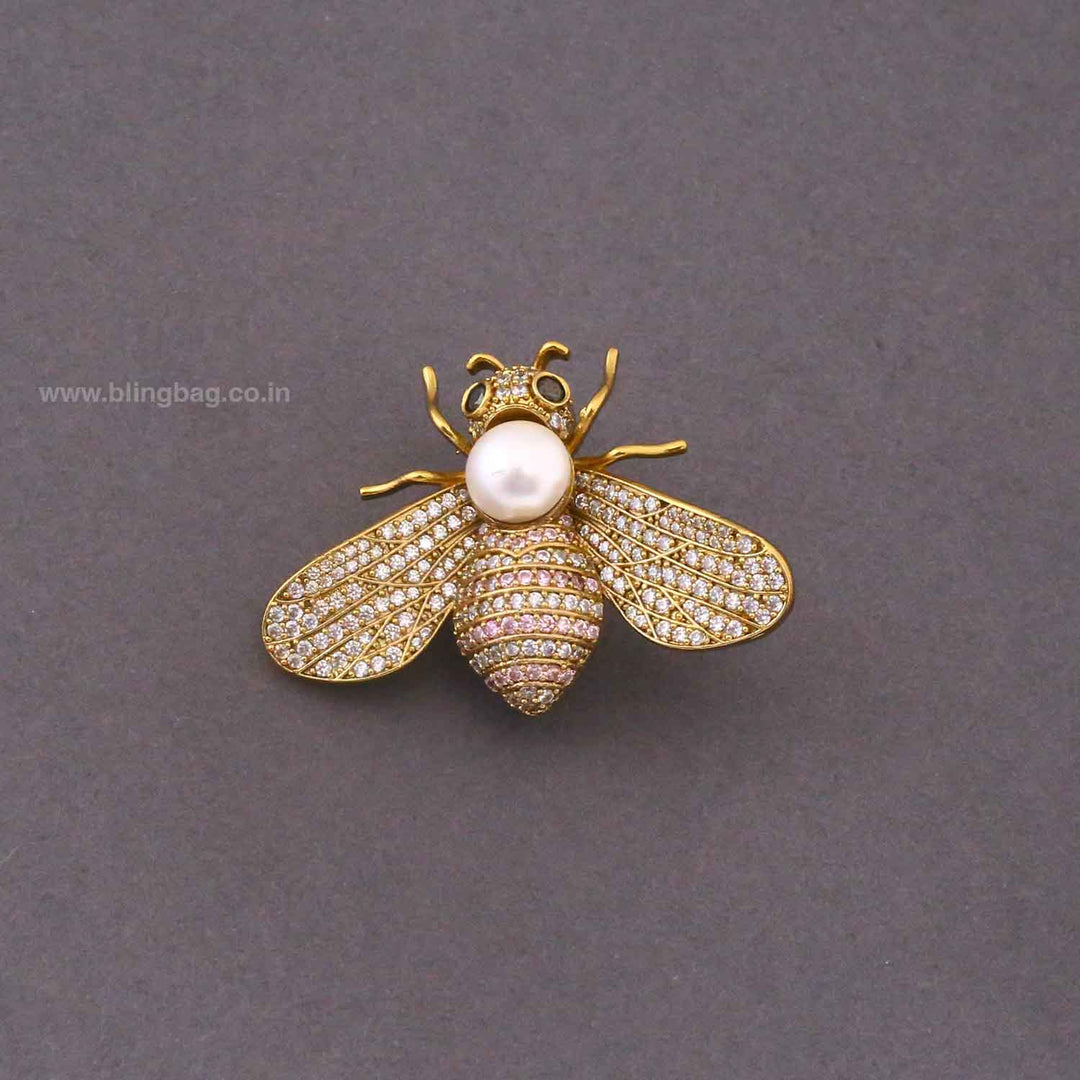 Golden Honey Bee Pearl Brooch