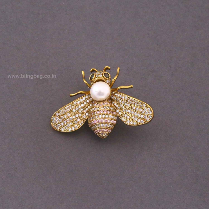 Golden Honey Bee Pearl Brooch