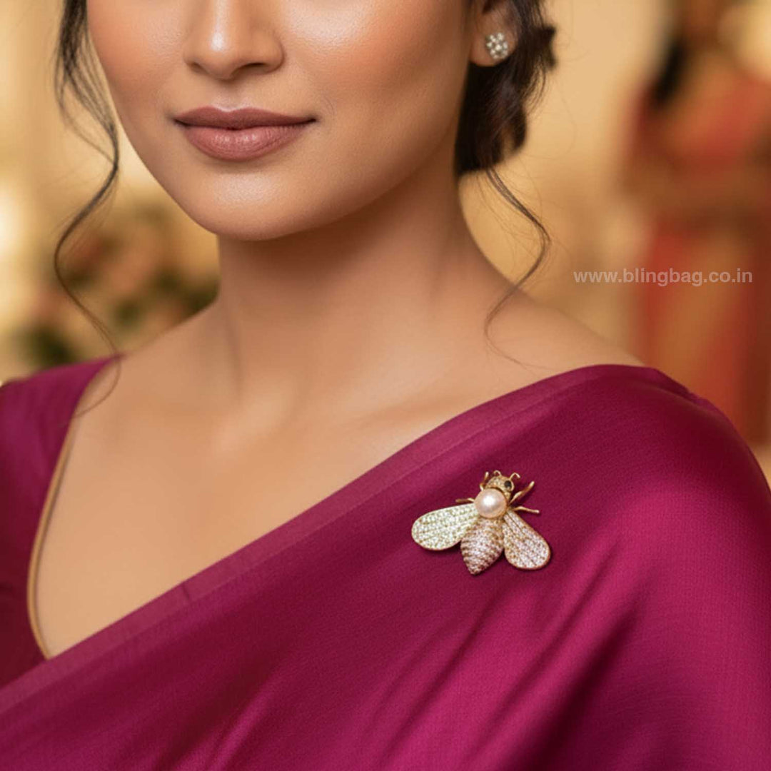 Golden Honey Bee Pearl Brooch