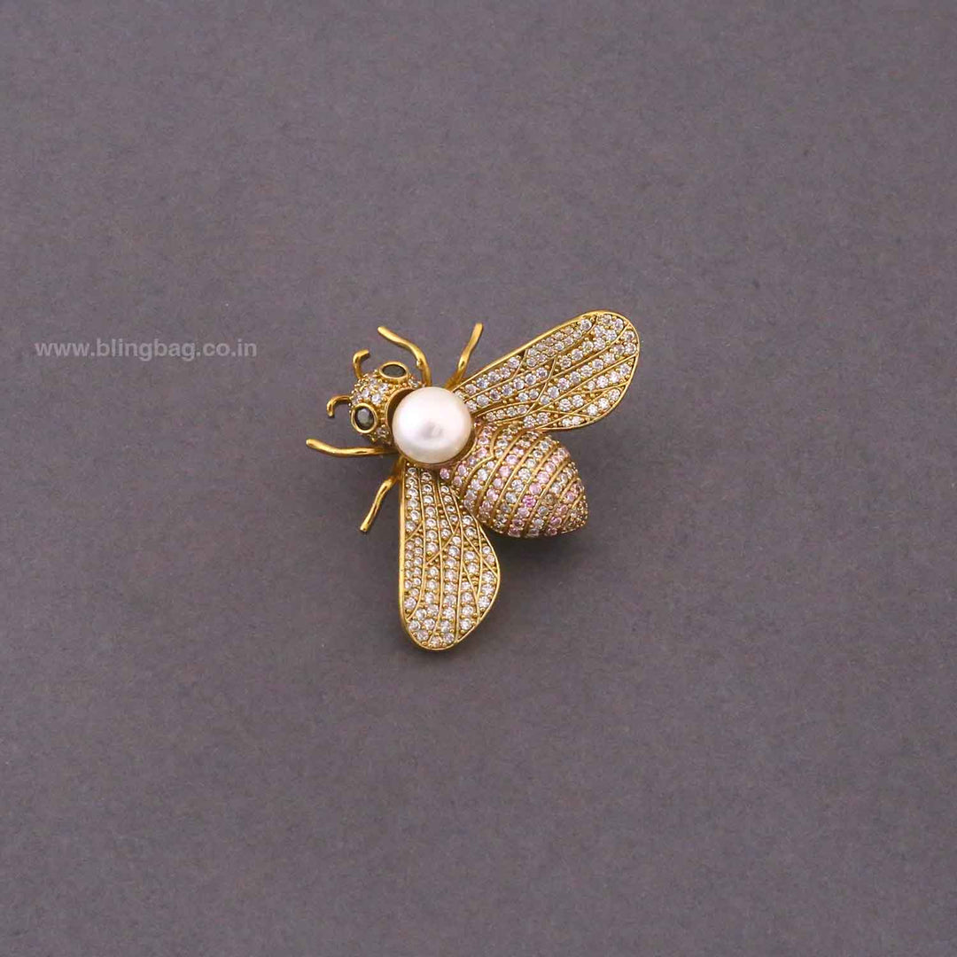 Golden Honey Bee Pearl Brooch