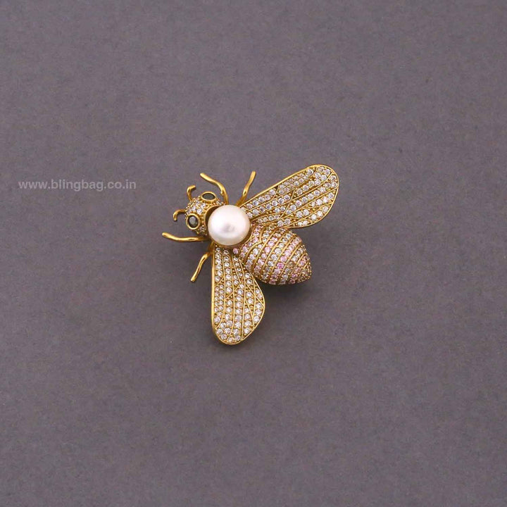 Golden Honey Bee Pearl Brooch