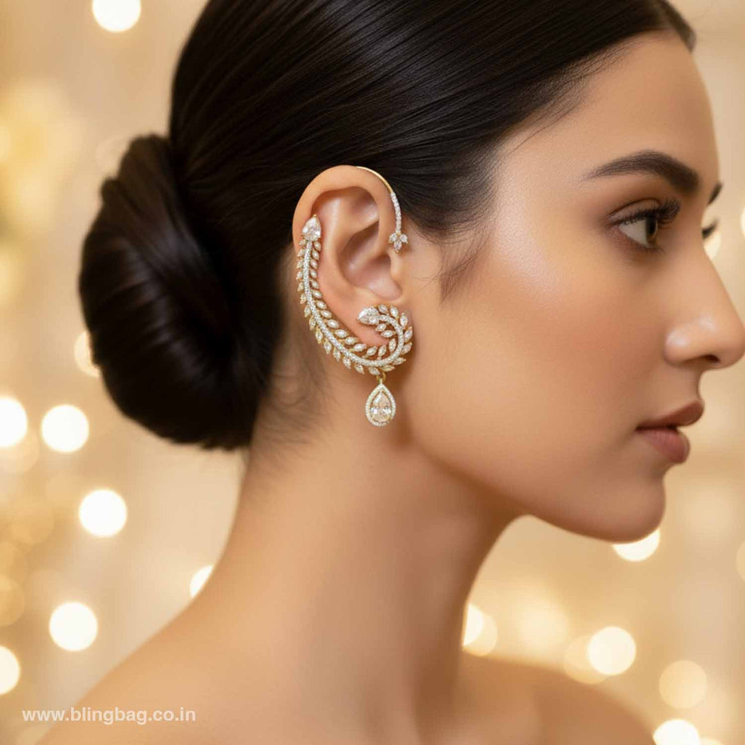 Golden Lrisse Zirconia Ear Cuff Earrings