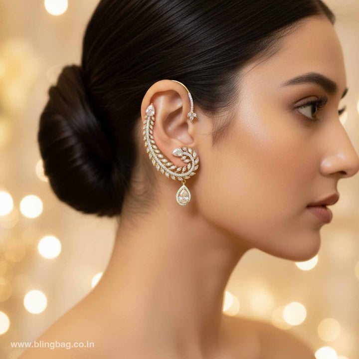 Golden Lrisse Zirconia Ear Cuff Earrings