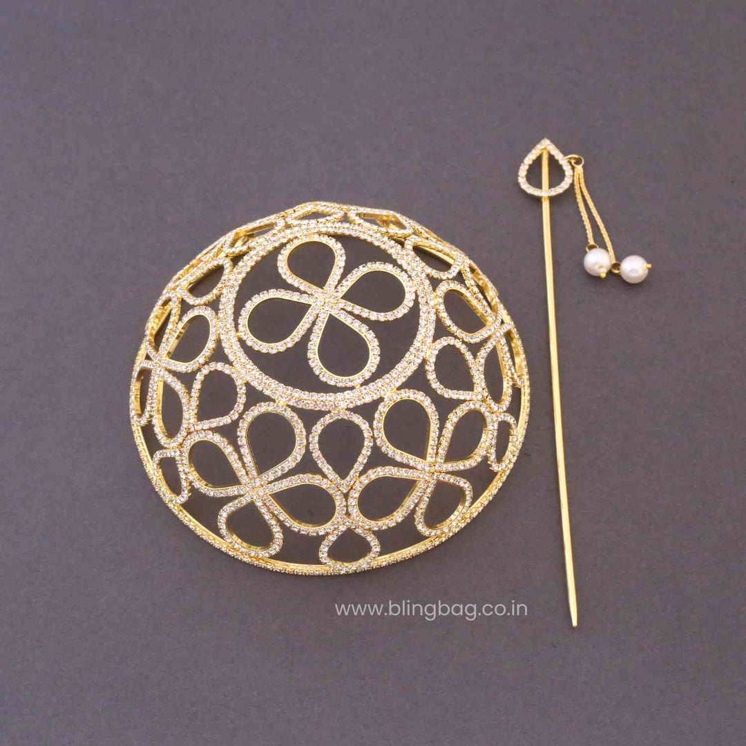 Golden Navyashi Zirconia Large Hair Bun Cage