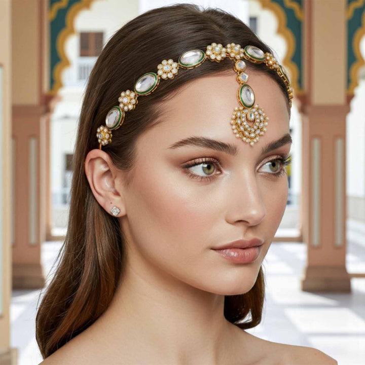 Golden Niyati Hairband With Tikka