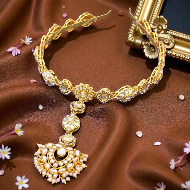 Golden Orhani Hairband With Tikka