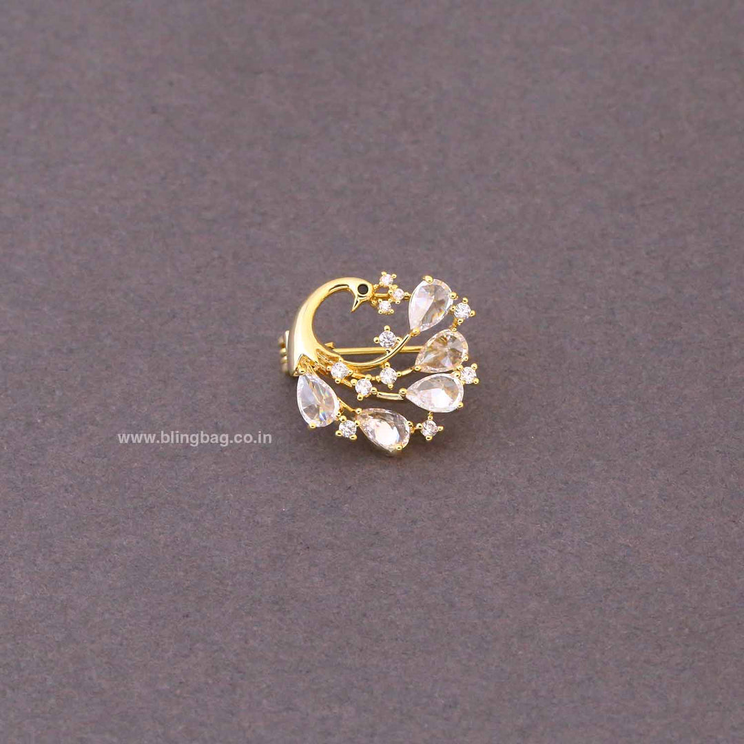 Golden Peacock Shine Brooch