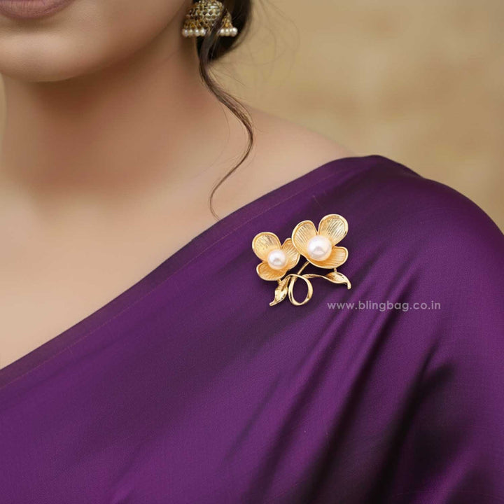 Golden Pearl Petal Brooch