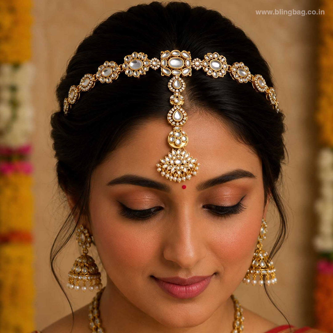Golden Poojaa Hairband With Tikka