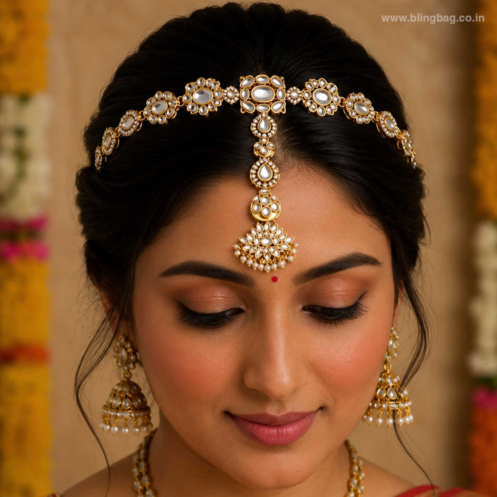 Golden Poojaa Hairband With Tikka