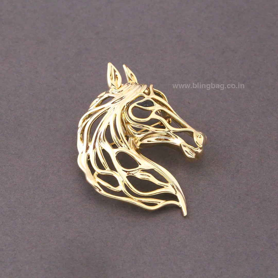 Golden Radiant Horse Brooch