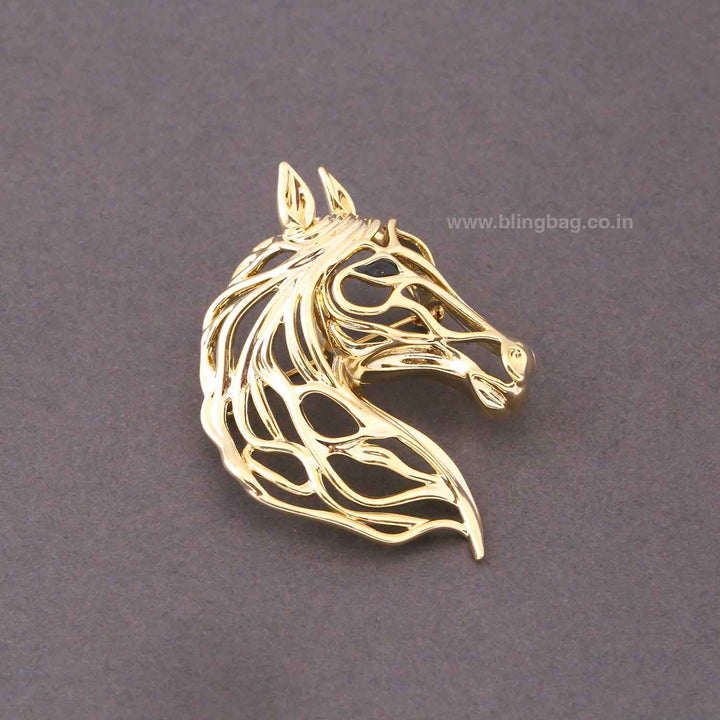 Golden Radiant Horse Brooch