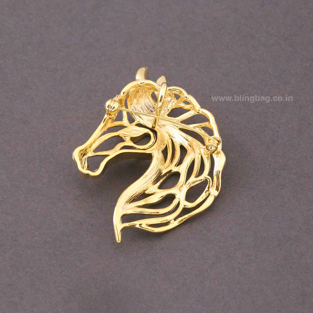 Golden Radiant Horse Brooch