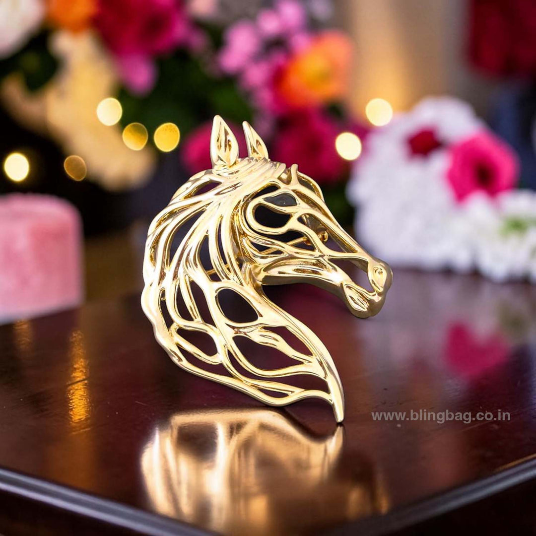 Golden Radiant Horse Brooch