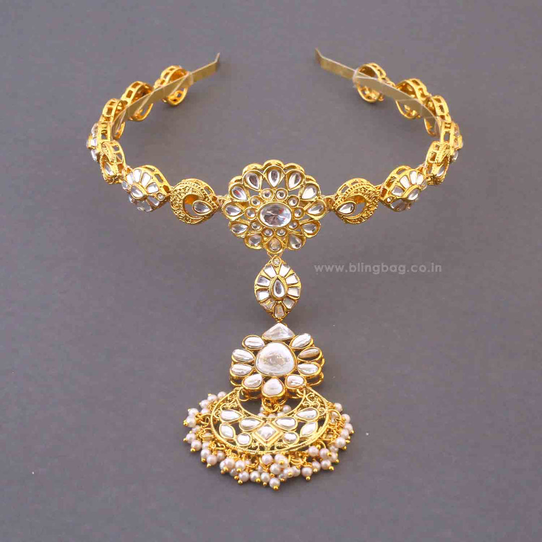 Golden Rajita Hairband With Tikka