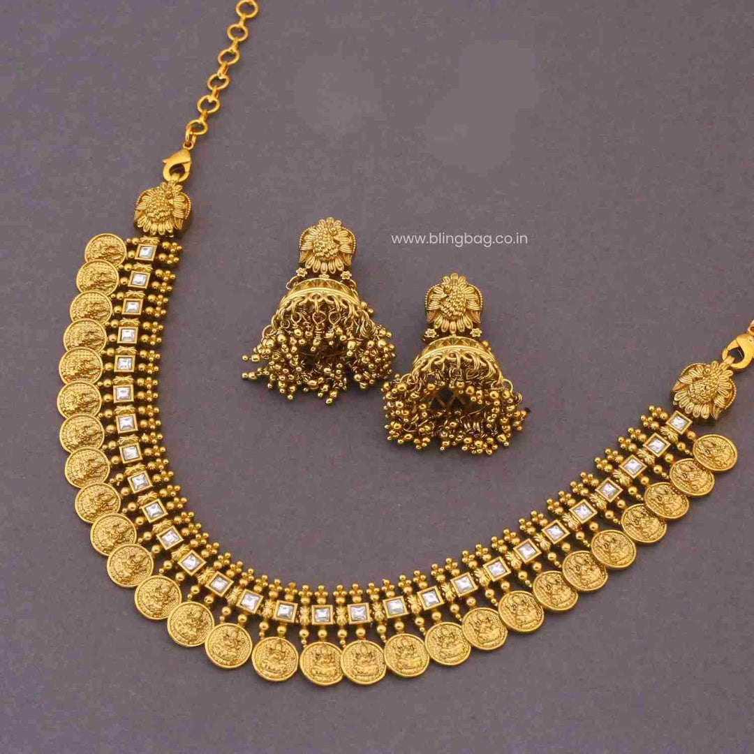 Golden Rukminiya Temple Jewellery Set - New Arrival