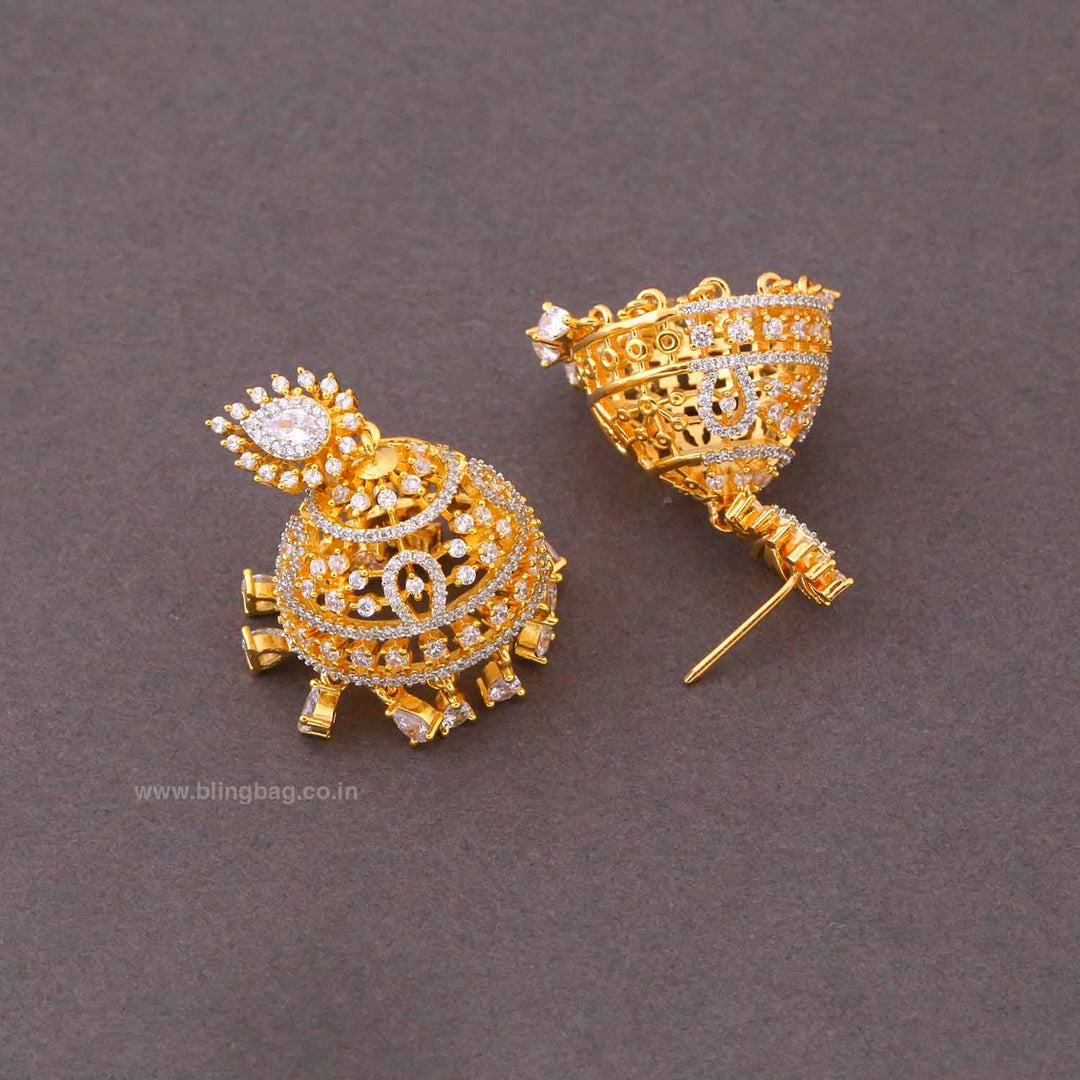 Golden Ruthce Zirconia Jhumkis