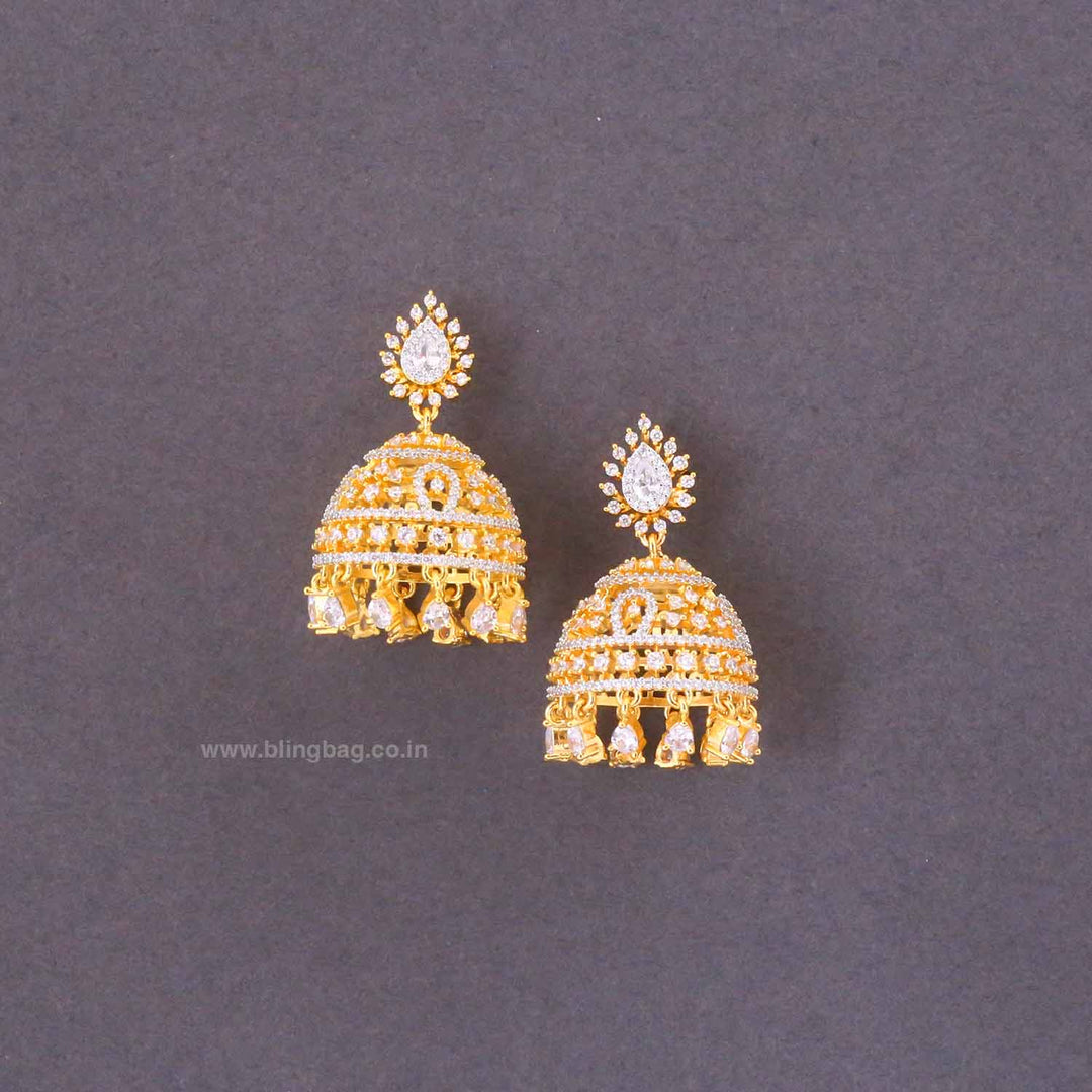 Golden Ruthce Zirconia Jhumkis