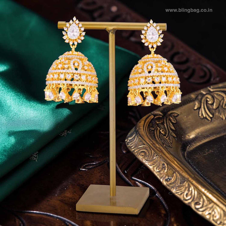 Golden Ruthce Zirconia Jhumkis