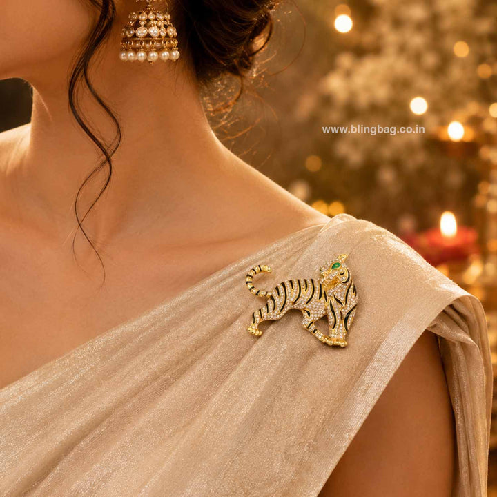 Golden Spark Tiger Brooch