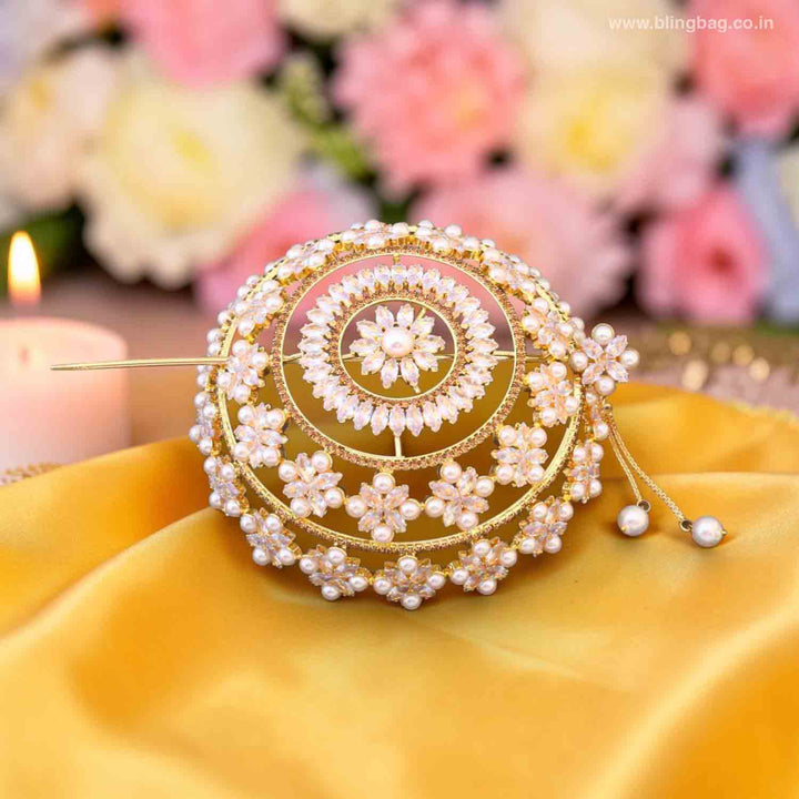 Golden Sravani Zirconia Large Hair Bun Cage