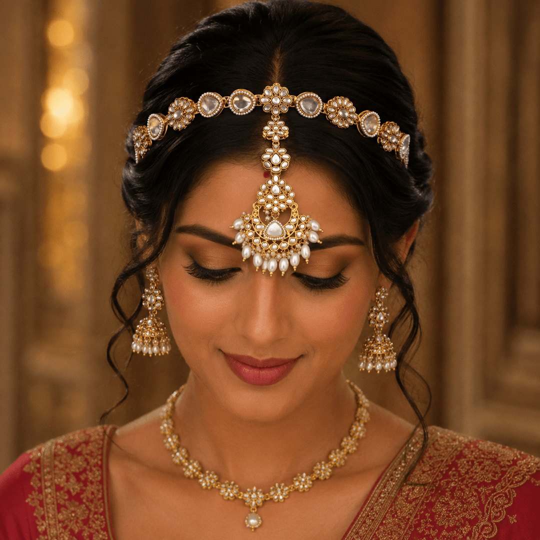 Golden Taani Hairband With Tikka