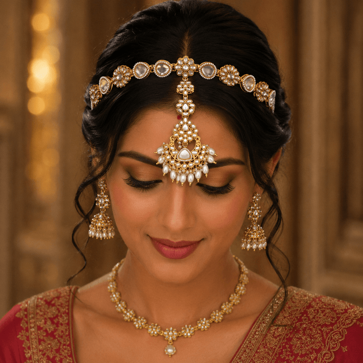 Golden Taani Hairband With Tikka