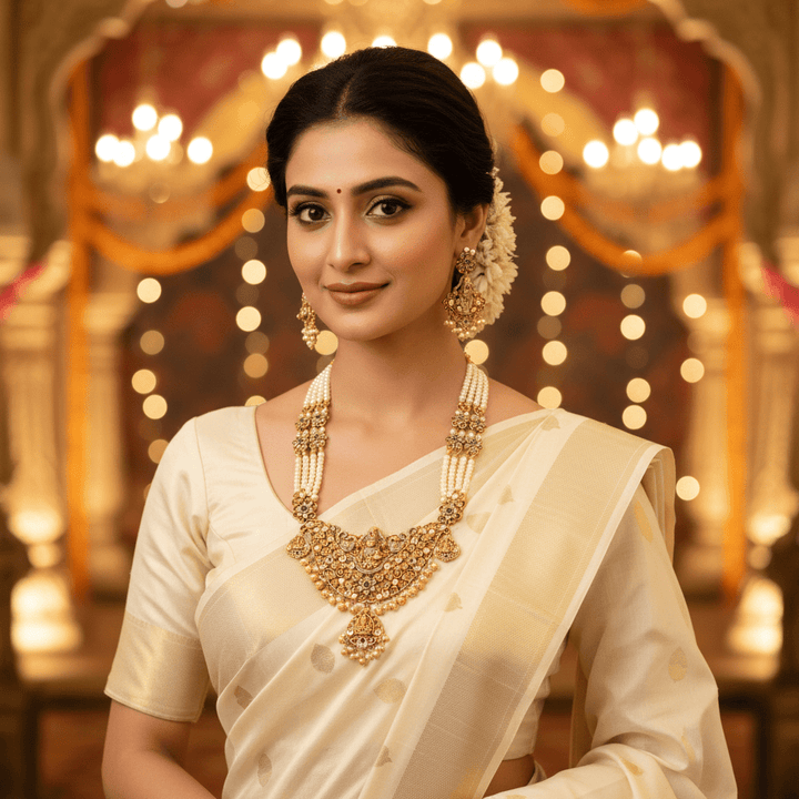 Golden Tripuraya Temple Jewellery Set - New Arrival