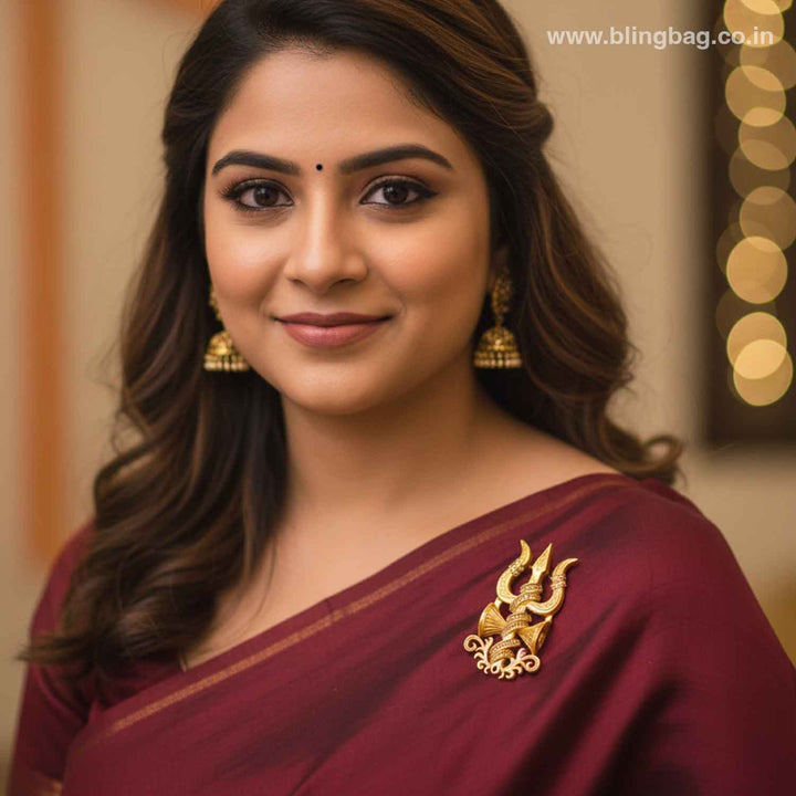 Golden Trishul Heritage Brooch